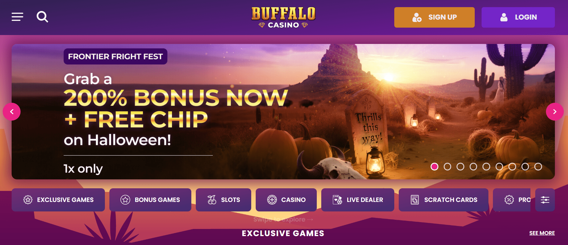 Screenshot of Buffalo Casino broad slot choice for Panama players